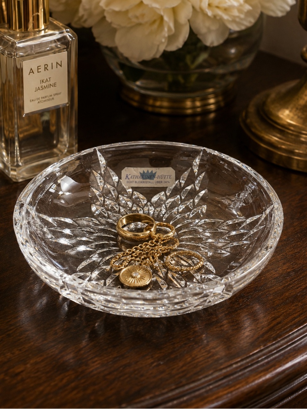 Vintage Katharinen-Hütte German Lead Crystal Trinket Catchall Bowl 6.25”